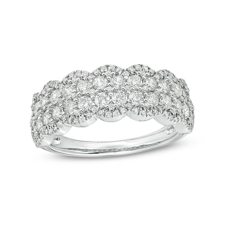 0.95 CT. T.W. Diamond Double Row Scallop-Edge Band in 10K White Gold