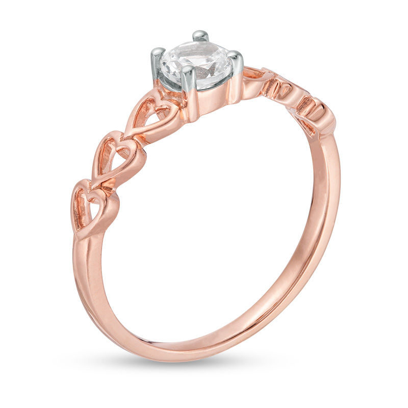 Main Image 3 of 4.5mm Lab-Created White Sapphire Solitaire Heart Shank Promise Ring in 10K Rose Gold