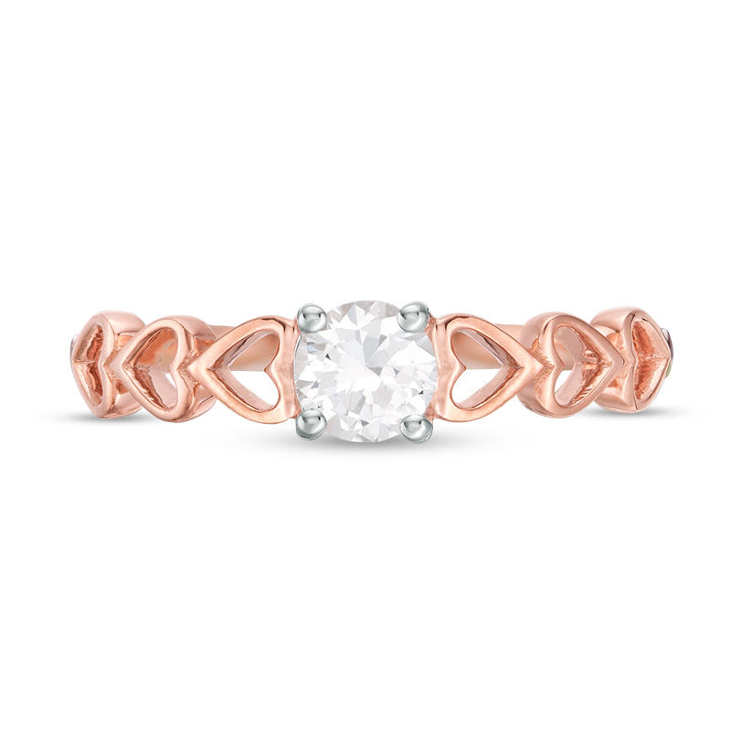 Main Image 4 of 4.5mm Lab-Created White Sapphire Solitaire Heart Shank Promise Ring in 10K Rose Gold