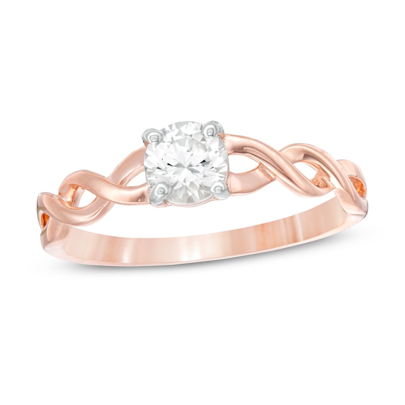 5.0mm Lab-Created White Sapphire Solitaire Twist Shank Promise Ring in 10K Rose Gold