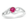 Thumbnail Image 1 of 4.0mm Lab-Created Ruby Solitaire Textured Loop Bypass Split Shank Promise Ring in Sterling Silver