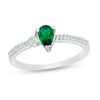 Thumbnail Image 1 of Pear-Shaped Lab-Created Emerald and 0.04 CT. T.W. Diamond Bezel-Set Side Accent Promise Ring in Sterling Silver