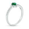 Thumbnail Image 2 of Pear-Shaped Lab-Created Emerald and 0.04 CT. T.W. Diamond Bezel-Set Side Accent Promise Ring in Sterling Silver