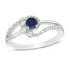 Thumbnail Image 0 of 4.0mm Lab-Created Blue Sapphire and 0.065 CT. T.W. Diamond Bezel-Set Side Accent Bypass Promise Ring in Sterling Silver