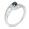 Thumbnail Image 1 of 4.0mm Lab-Created Blue Sapphire and 0.065 CT. T.W. Diamond Bezel-Set Side Accent Bypass Promise Ring in Sterling Silver