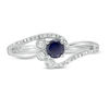 Thumbnail Image 2 of 4.0mm Lab-Created Blue Sapphire and 0.065 CT. T.W. Diamond Bezel-Set Side Accent Bypass Promise Ring in Sterling Silver