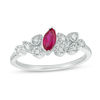 Thumbnail Image 0 of Marquise Lab-Created Ruby and Diamond Accent Slant Cluster Vintage-Style Promise Ring in Sterling Silver