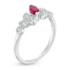 Thumbnail Image 2 of Marquise Lab-Created Ruby and Diamond Accent Slant Cluster Vintage-Style Promise Ring in Sterling Silver
