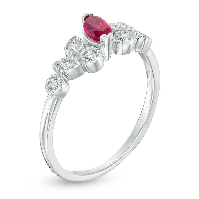 Marquise Lab-Created Ruby and Diamond Accent Slant Cluster Vintage-Style Promise Ring in Sterling Silver