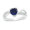Thumbnail Image 1 of 6.0mm Heart-Shaped Lab-Created Blue Sapphire and 0.04 CT. T.W. Diamond Crossover Bypass Promise Ring in Sterling Silver