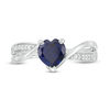 Thumbnail Image 3 of 6.0mm Heart-Shaped Lab-Created Blue Sapphire and 0.04 CT. T.W. Diamond Crossover Bypass Promise Ring in Sterling Silver