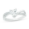 Thumbnail Image 0 of 6.0mm Heart-Shaped Lab-Created White Sapphire and 0.04 CT. T.W. Diamond Crossover Bypass Promise Ring in Sterling Silver