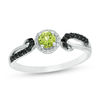 Thumbnail Image 1 of 4.0mm Peridot and 0.145 CT. T.W. Enhanced Black and White Diamond Frame Crossover Loop Promise Ring in 10K White Gold
