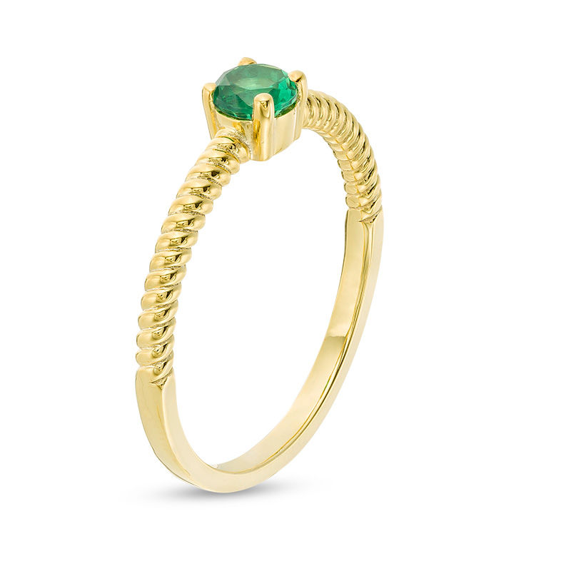 Main Image 3 of 4.0mm Lab-Created Emerald Solitaire Rope Shank Promise Ring in 10K Gold