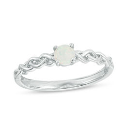 4.0mm Lab-Created Opal Solitaire Braided Shank Promise Ring in Sterling Silver