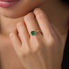 Thumbnail Image 1 of 6.0mm Cushion-Cut Lab-Created Emerald and Diamond Accent Crossover Loop Promise Ring in 10K Gold