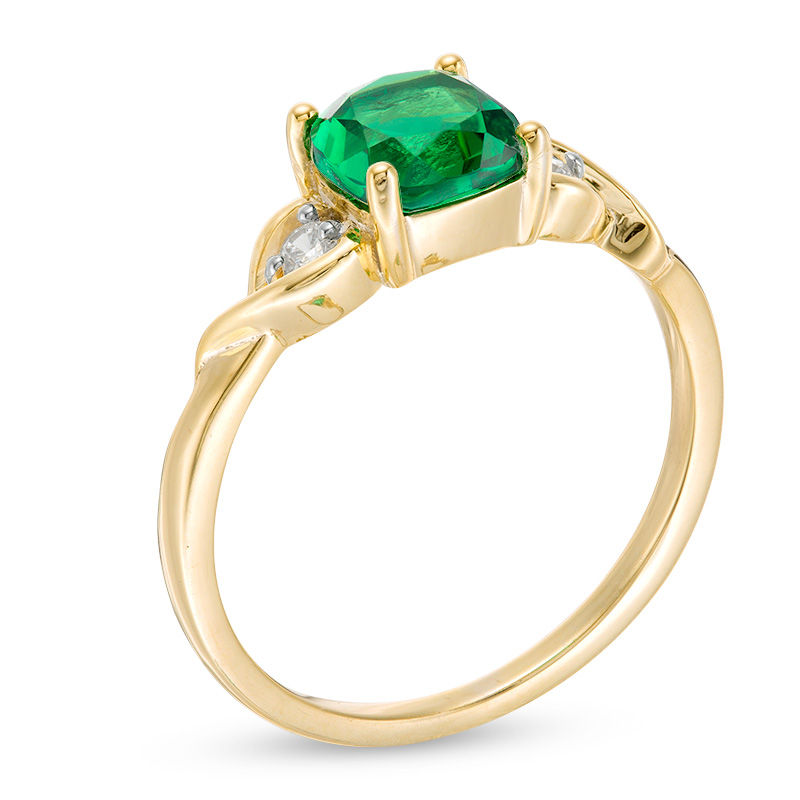 6.0mm Cushion-Cut Lab-Created Emerald and Diamond Accent Crossover Loop Promise Ring in 10K Gold