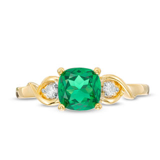 6.0mm Cushion-Cut Lab-Created Emerald and Diamond Accent Crossover Loop Promise Ring in 10K Gold