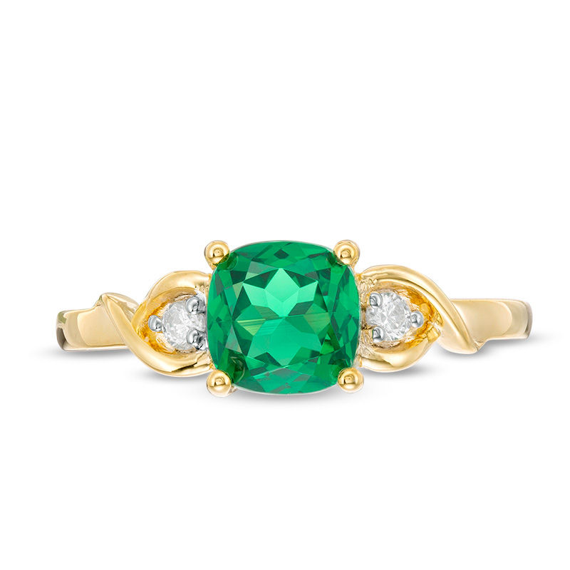 6.0mm Cushion-Cut Lab-Created Emerald and Diamond Accent Crossover Loop Promise Ring in 10K Gold