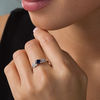 Thumbnail Image 2 of 5.0mm Lab-Created Blue Sapphire and 0.04 CT. T.W. Diamond Leaf-Sides Vintage-Style Promise Ring in 10K White Gold