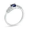 Thumbnail Image 3 of 5.0mm Lab-Created Blue Sapphire and 0.04 CT. T.W. Diamond Leaf-Sides Vintage-Style Promise Ring in 10K White Gold