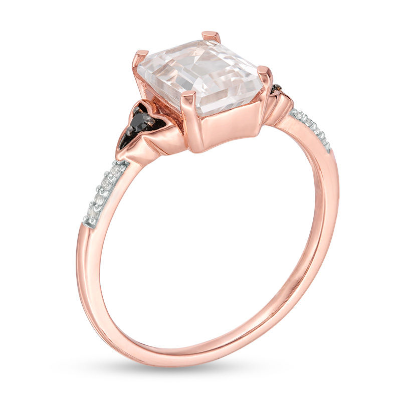 Emerald-Cut Lab-Created White Sapphire and 0.04 CT. T.W. Enhanced Black and White Diamond Promise Ring in 10K Rose Gold