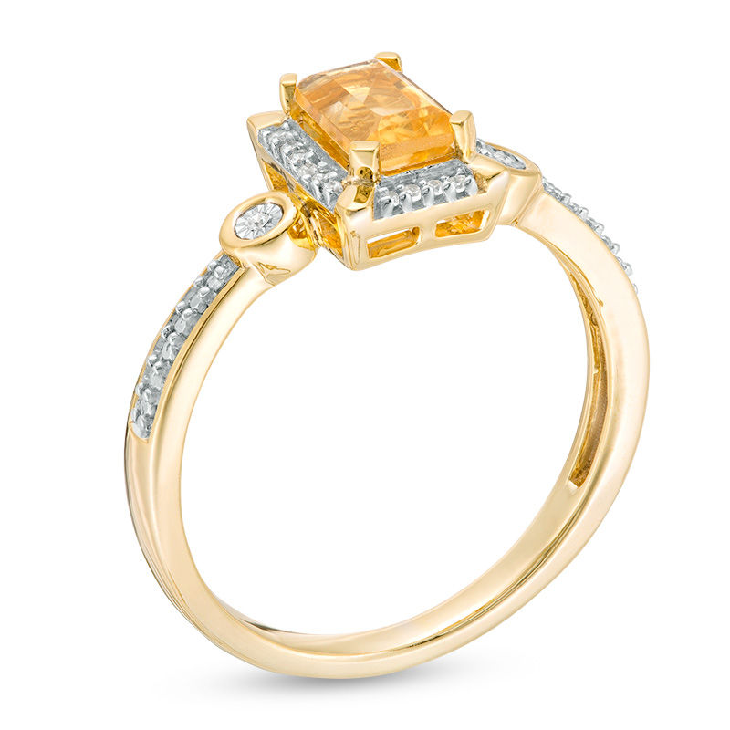 Emerald-Cut Citrine and 0.04 CT. T.W. Diamond Frame Art Deco-Inspired Promise Ring in 10K Gold