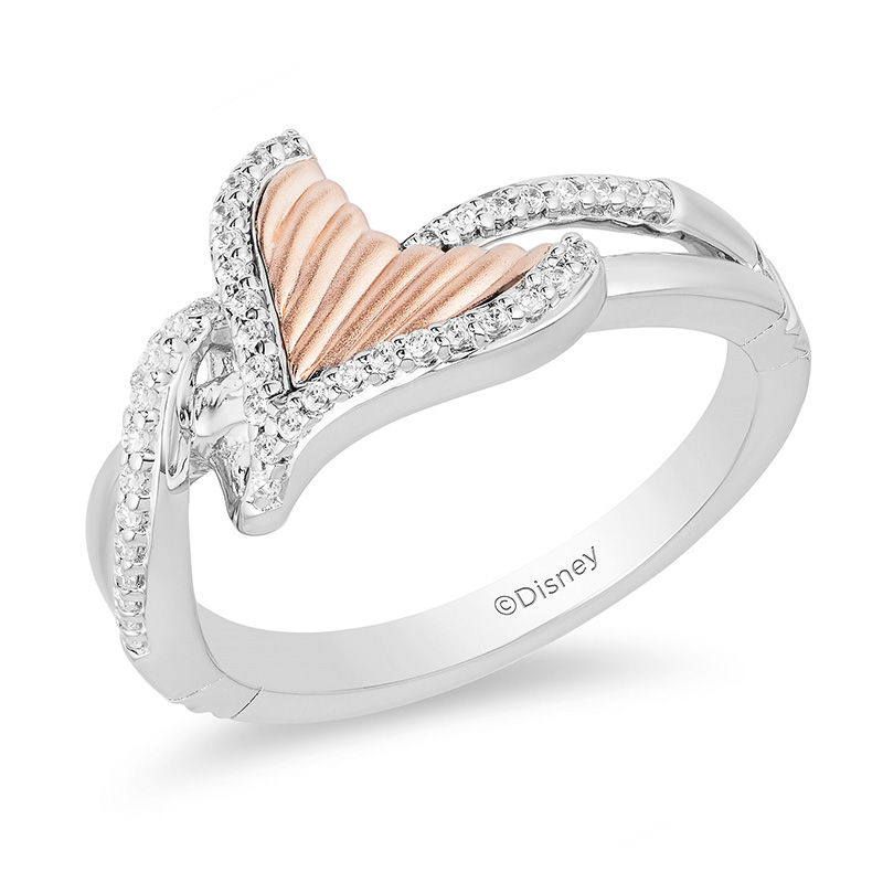 Enchanted Disney Ariel 0.147 CT. T.W. Diamond Tail Fin Bypass Ring in Sterling Silver and 10K Rose Gold