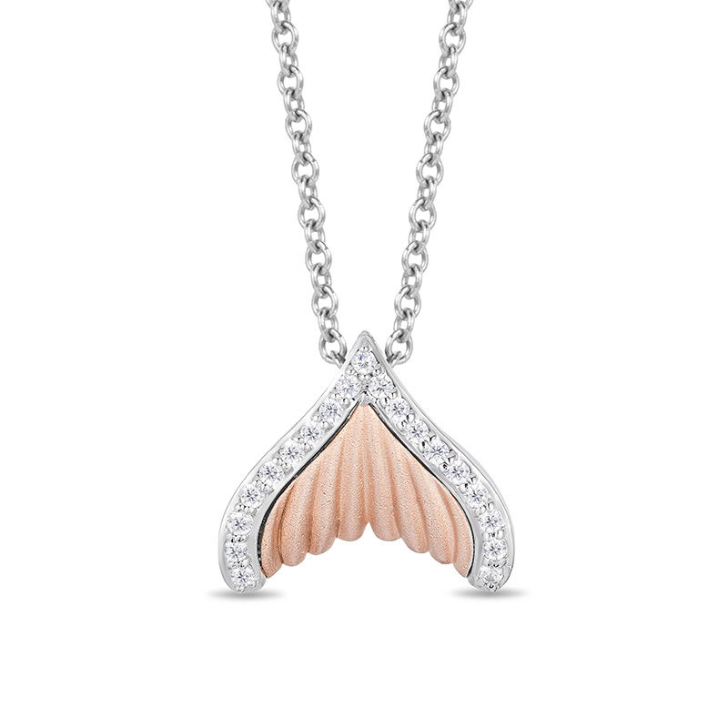 Enchanted Disney Ariel 0.146 CT. T.W. Diamond Tail Fin Pendant in Sterling Silver and 10K Rose Gold - 19"