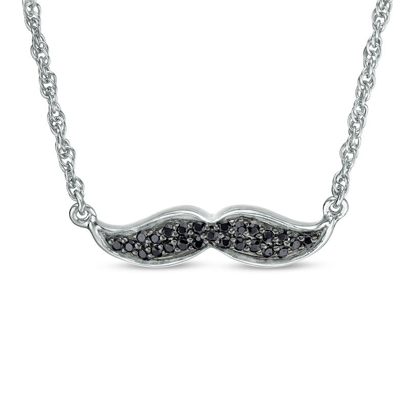 0.085 CT. T.W. Black Diamond Mustache Necklace in 10K White Gold