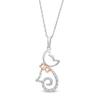 Thumbnail Image 1 of 0.04 CT. T.W. Diamond Cat with Bow Pendant in Sterling Silver and 14K Rose Gold