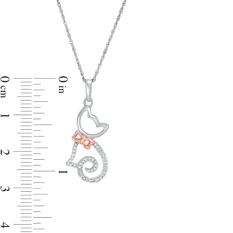 Main Image 2 of 0.04 CT. T.W. Diamond Cat with Bow Pendant in Sterling Silver and 14K Rose Gold
