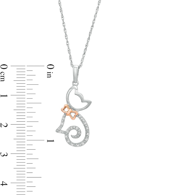 Main Image 3 of 0.04 CT. T.W. Diamond Cat with Bow Pendant in Sterling Silver and 14K Rose Gold