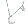 Thumbnail Image 1 of 0.065 CT. T.W. Diamond Crescent Moon and Star Necklace in Sterling Silver