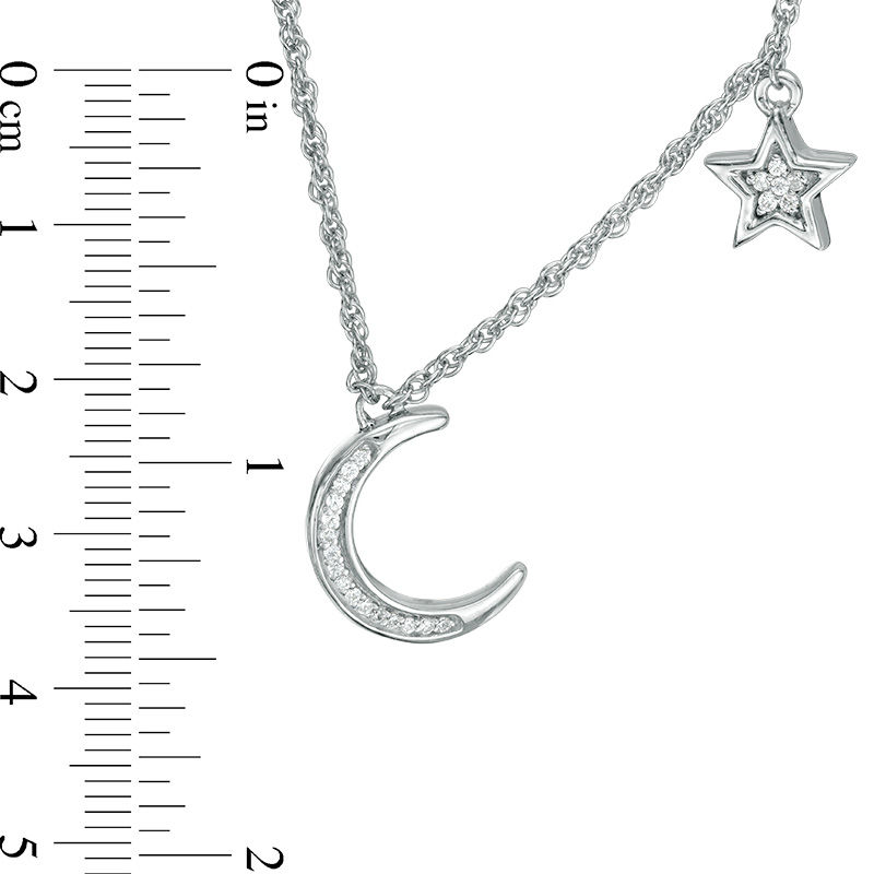 Main Image 3 of 0.065 CT. T.W. Diamond Crescent Moon and Star Necklace in Sterling Silver