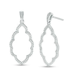 Gold Earrings Peoples Jewellers T W Diamond Scallop Marquise Drop Earrings In 10k White Gold
