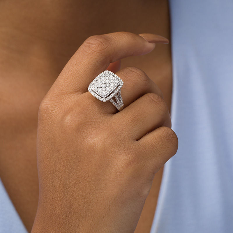 Main Image 2 of 1.00 CT. T.W. Composite Diamond Rectangular Frame Ring in Sterling Silver