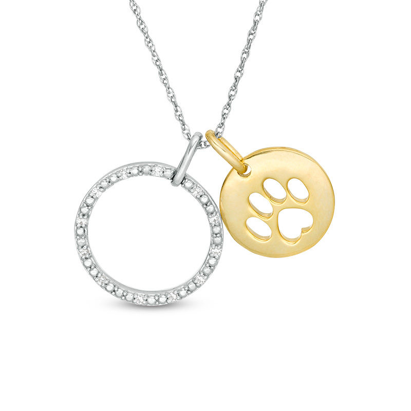 0.085 CT. T.W. Diamond Open Circle and Dog Paw Disc Pendant in Sterling Silver and 14K Gold Plate|Peoples Jewellers