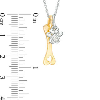 Diamond Accent Paw Print and Dog Bone Pendant in Sterling Silver and 14K Gold Plate