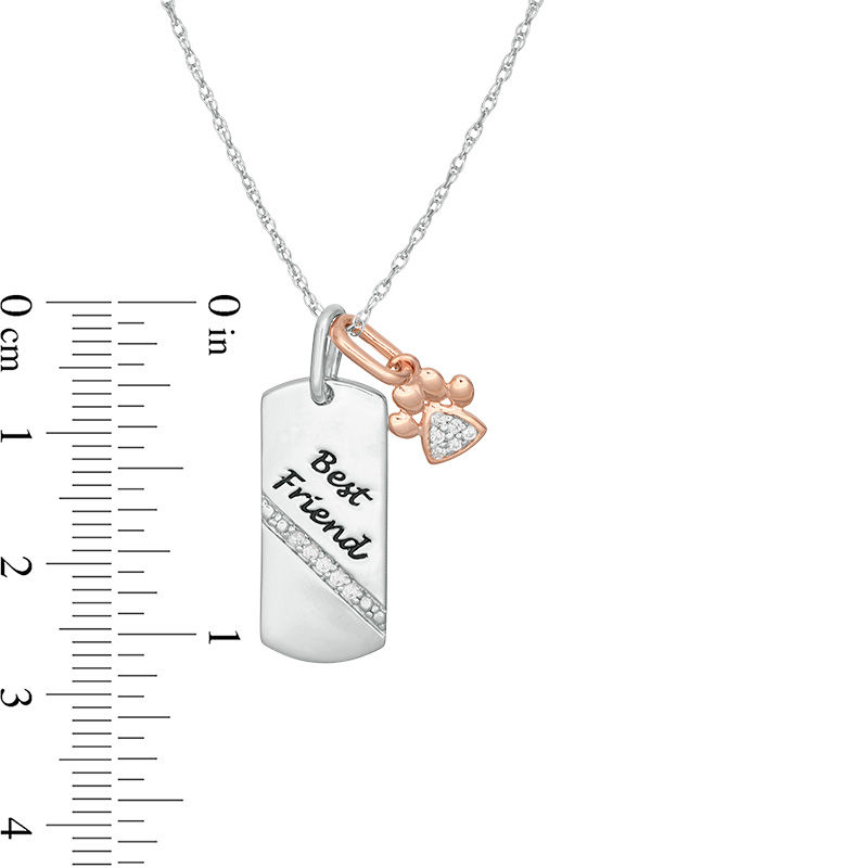 0.065 CT. T.W. Diamond Paw Print  and "Best Friend" Dog Tag Pendant in Sterling Silver and 10K Rose Gold