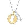 Thumbnail Image 1 of 0.06 CT. T.W. Diamond Cut-Out Cat Disc and Cat Outline Pendant in Sterling Silver and  14K Gold Plate