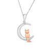 Thumbnail Image 1 of Sitting Cat on Crescent Moon Pendant in Sterling Silver and 10K Rose Gold