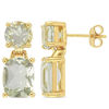 Thumbnail Image 1 of Cushion-Cut and Round Green Quartz Drop Earrings in Sterling Silver with Yellow Rhodium