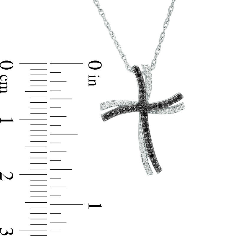 0.18 CT. T.W. Enhanced Black and White Diamond Double Wavy Cross Pendant in 10K White Gold|Peoples Jewellers