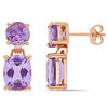Thumbnail Image 1 of Cushion-Cut and Round Amethyst Drop Earrings in Sterling Silver with Rose Rhodium