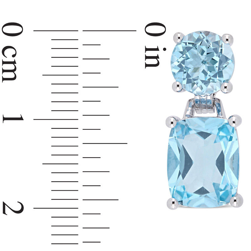 Main Image 3 of Cushion-Cut and Round Sky Blue Topaz Drop Earrings in Sterling Silver