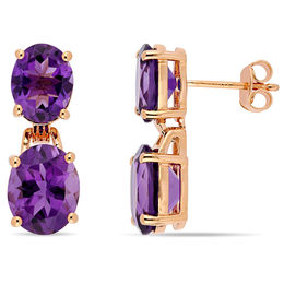 Oval Amethyst Drop Earrings in Sterling Silver with Rose Rhodium