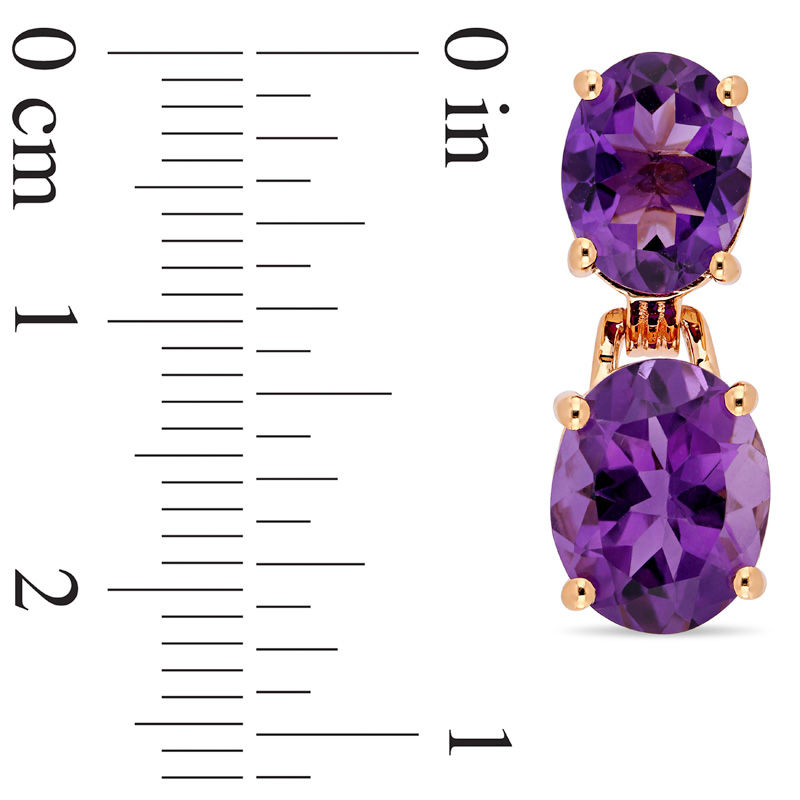 Main Image 3 of Oval Amethyst Drop Earrings in Sterling Silver with Rose Rhodium