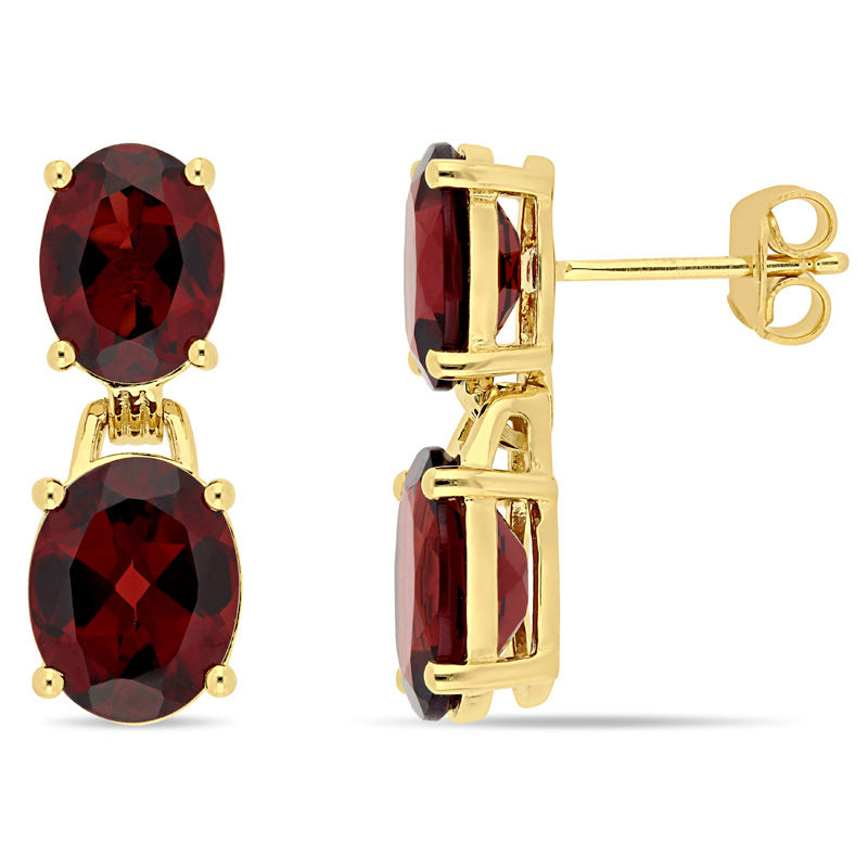 Oval Garnet Drop Earrings in Sterling Silver with Yellow Rhodium|Peoples Jewellers