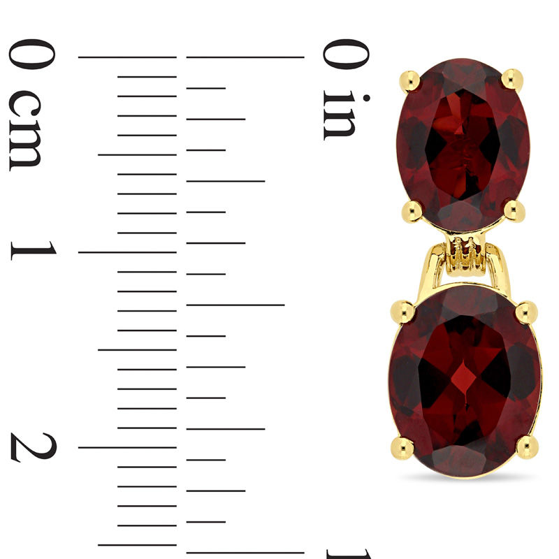 Oval Garnet Drop Earrings in Sterling Silver with Yellow Rhodium